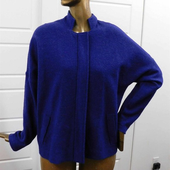 New Eileen Fisher‎ $338rt Blue Wool Ultma Knotch Collar Jacket Coat sz L - Picture 1 of 6